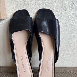 Kenneth Cole Black Leather Square-Toe Slide Heels